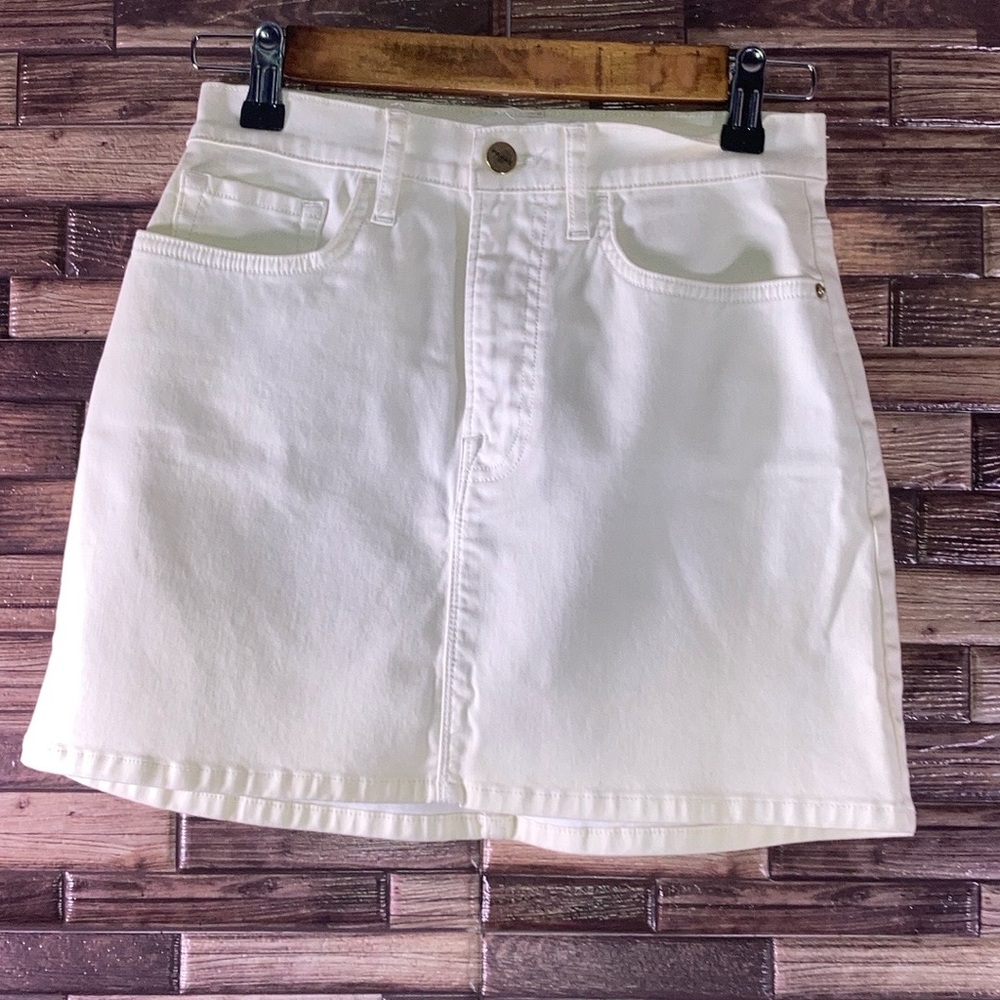 Frame Mini Skirt Womens 24 Ivory White Ombre Coated Cotton Blend Zip Fly Pockets